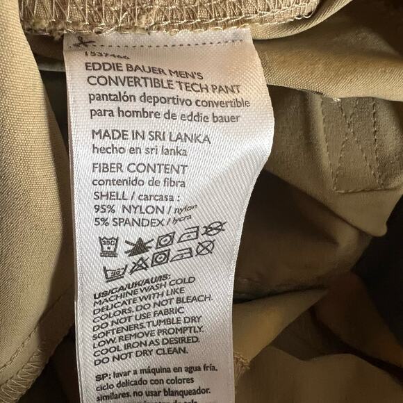 Eddie Bauer Mens Convertible Zip Off Tech Pant Khaki Nylon 36x30 - Picture 6 of 7